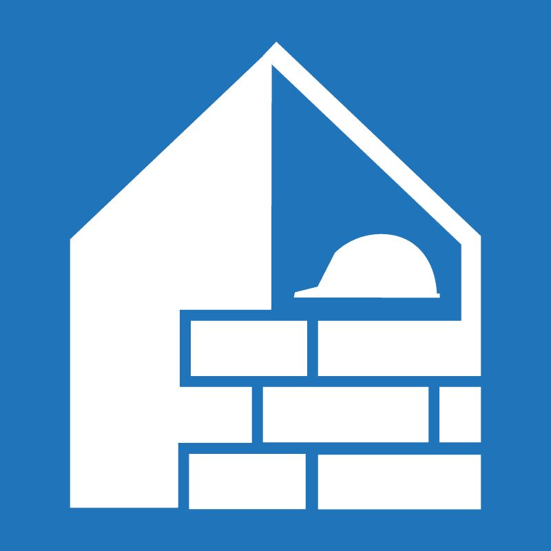 Icon eines Hauses mit Steinen und Bauhelm